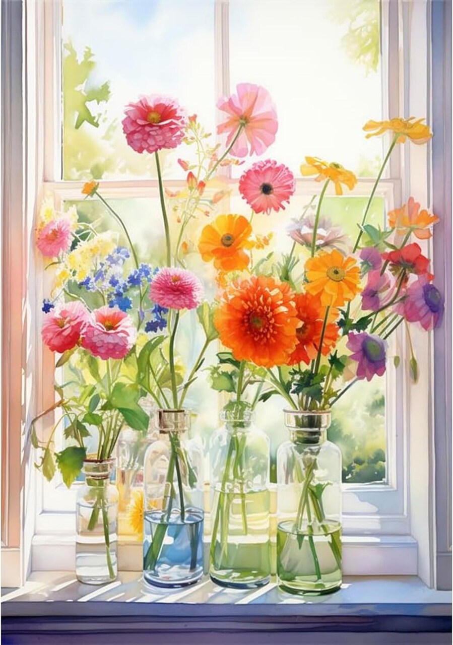 Flowers Paint by Numbers Kit for Adults-Flower Adult Paint by Number Kits on Canvas,Flowers Painting by Number Adult for Gift Home Wall Decor(16x20inch)